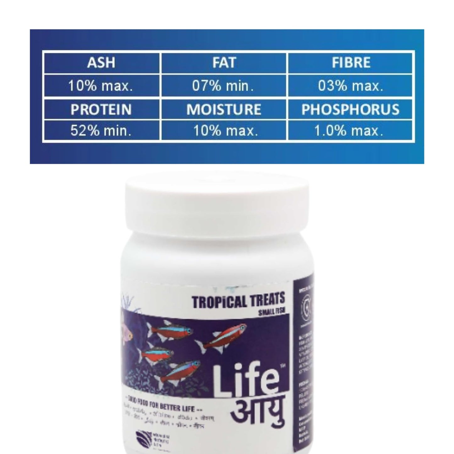 Life AAYU Tropical Treats Fish Food | Ayurvedic Immunity Boost with Spirulina, Moringa, Garlic & Color Enhancers | for All Tropical Fishes | (Small, 70 GMS)
