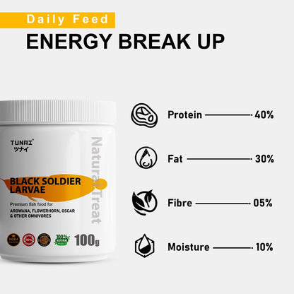 TUNAI Black Soldier Fly Larvae BSFL Larvae |100G| 60X More Calcium Than Meal Worms, Fish Food for Oscar, Arowana, Flowerhorn, Adult Turtle, Tortoise and Other Reptiles