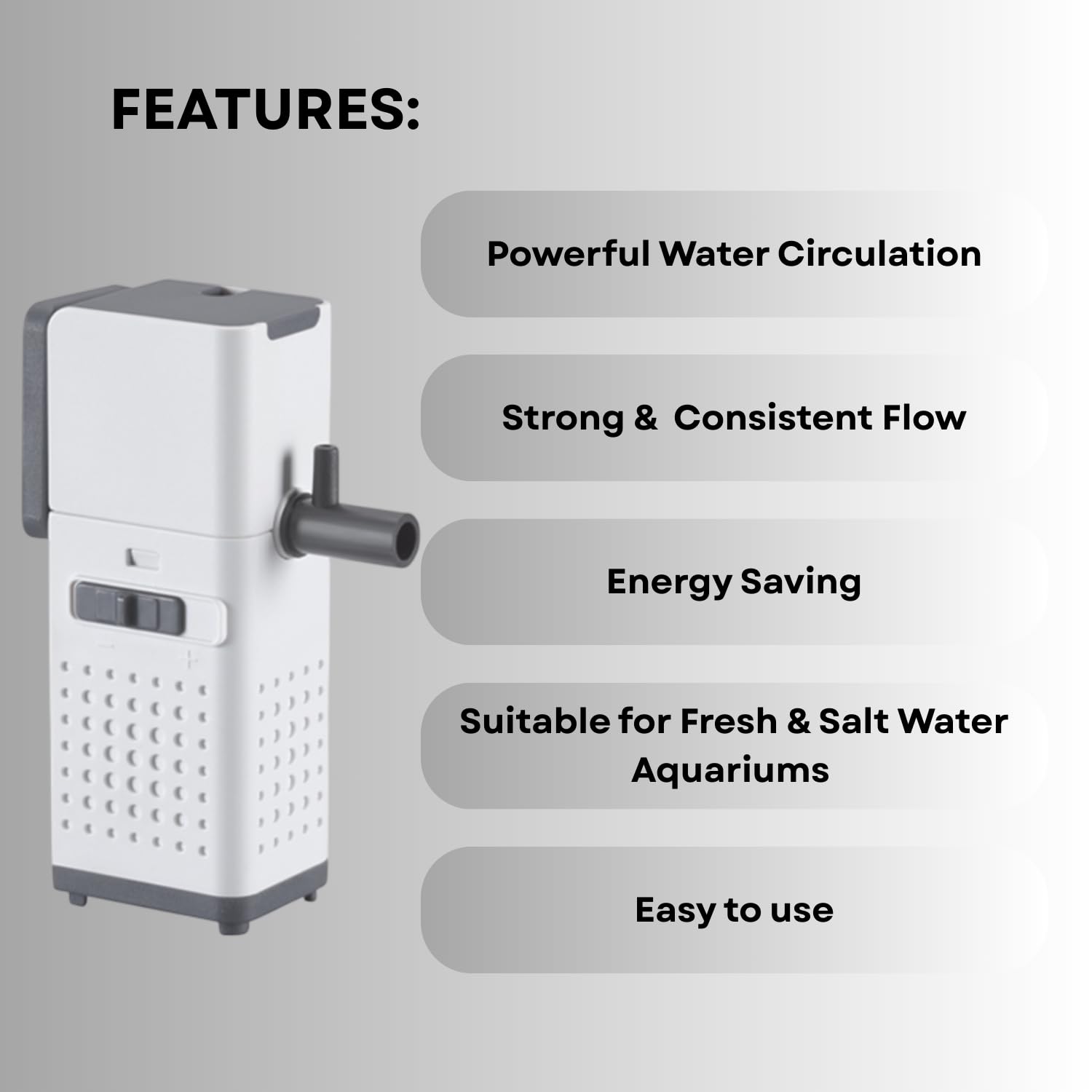 S0B0 AQ-500F Internal Filter for Aquarium Fish Tank | Powerful Water Circulation | Strong and Consistent Flow | Completely Submersible | Power: 6W | F.Max: 500L/H | Original from Tunai Store