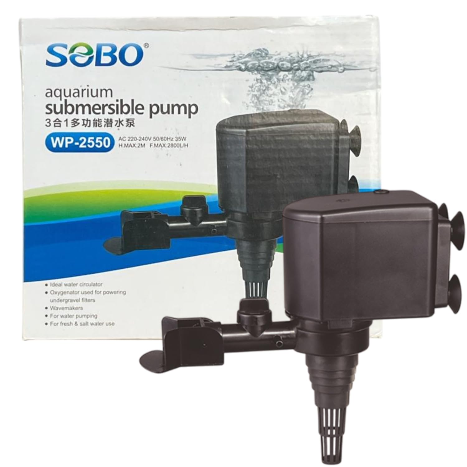 S0B0 WP-2550 Power Head for Aquarium Fish Tank | Powerful Water Circulation for Strong and Consistent Flow | Ideal for Marine and Fresh Water | Power: 35W | F.Max: 2800L/H | Original from Tunai Store