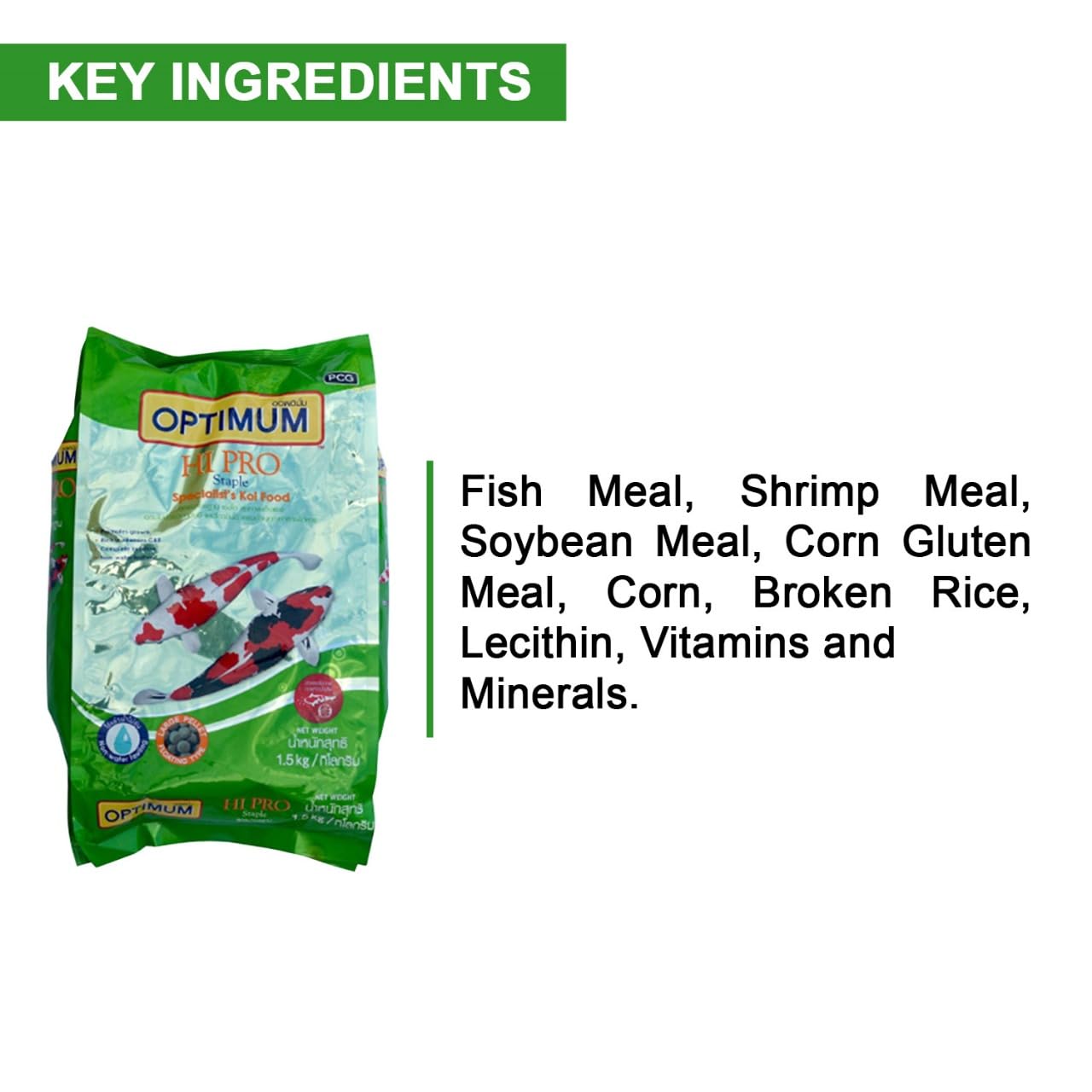 TUNAI Optimum Hi-Pro Staple Specialist'S Fish Food For Koi Pond Fish(Large Pellets)Adult, 1.5Kg(Original Imported, From Tunai Store)