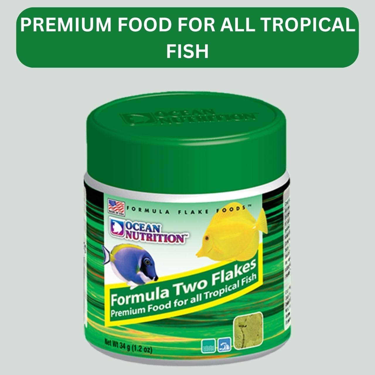 ON+ Formula Two Flakes Fish Food (Original from Tunai Store) | Premium Flake Food for All Tropical Fish (34gms, Flake)