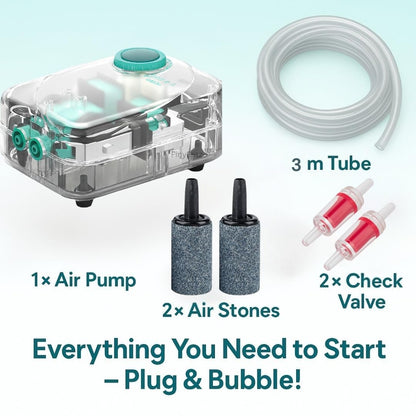SOBO AQ-013 Aquarium Air Pump (4W | 4L/Min) | Ultra-Quiet Dual Outlet Oxygen Aerator with Adjustable Flow Control | Energy-Efficient Durable Design | Free 3M Tube, 2 Air Stones & Check Valves