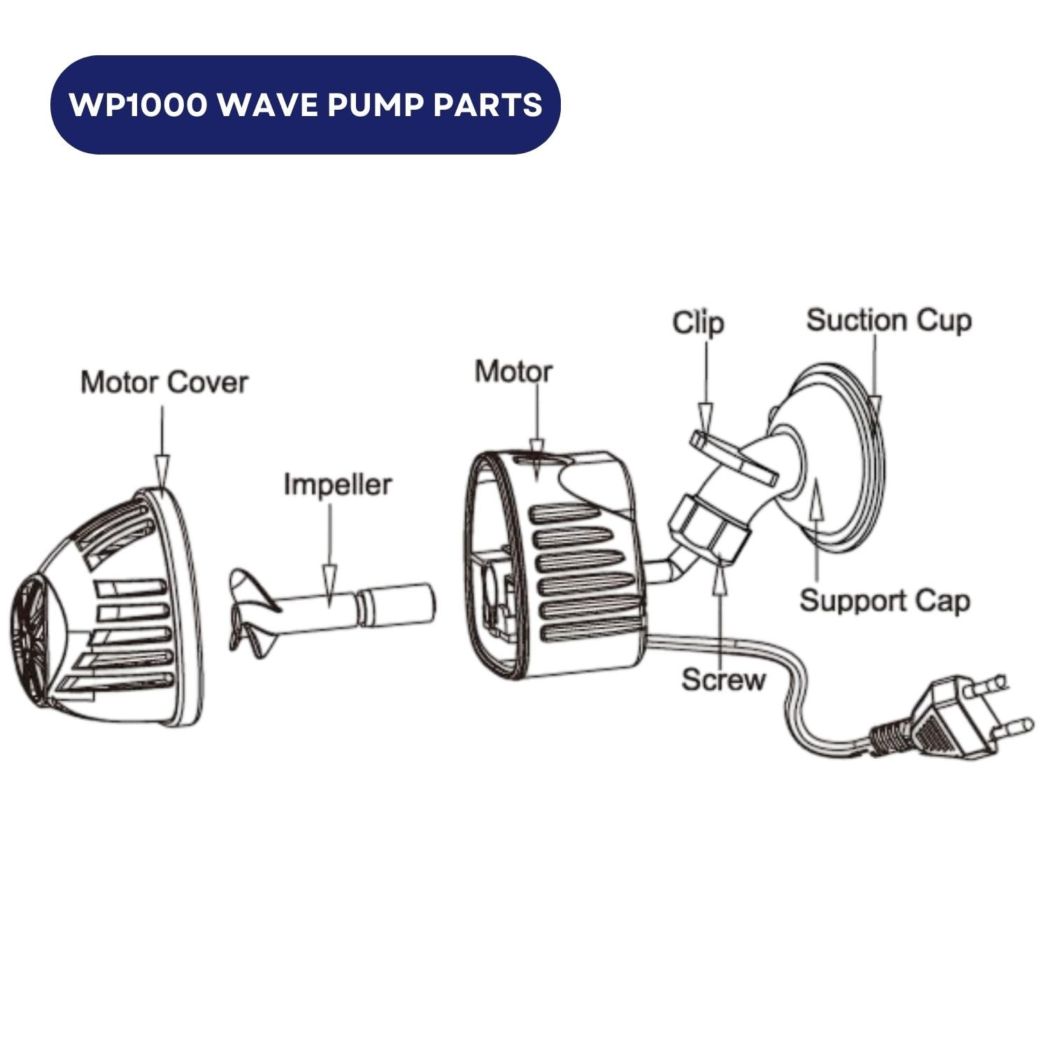 Dophin WP1000 Wave Pump for Aquarium Fish Tank | Output: 2000L/H | Suitable for Tank Size 30-190L | (Original from Tunai Store)