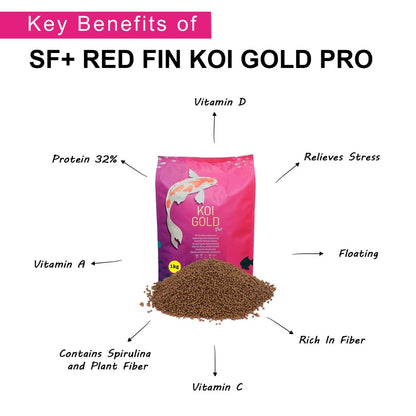 SF+ Red Fin Gold Koi Pro Fish Food | 2.5 MM pellets | Perfect Fish Feed |1KG| for All Medium and Large Adult Size Koi (2.5 MM - Koi Gold Pro) - Original from Tunai Store