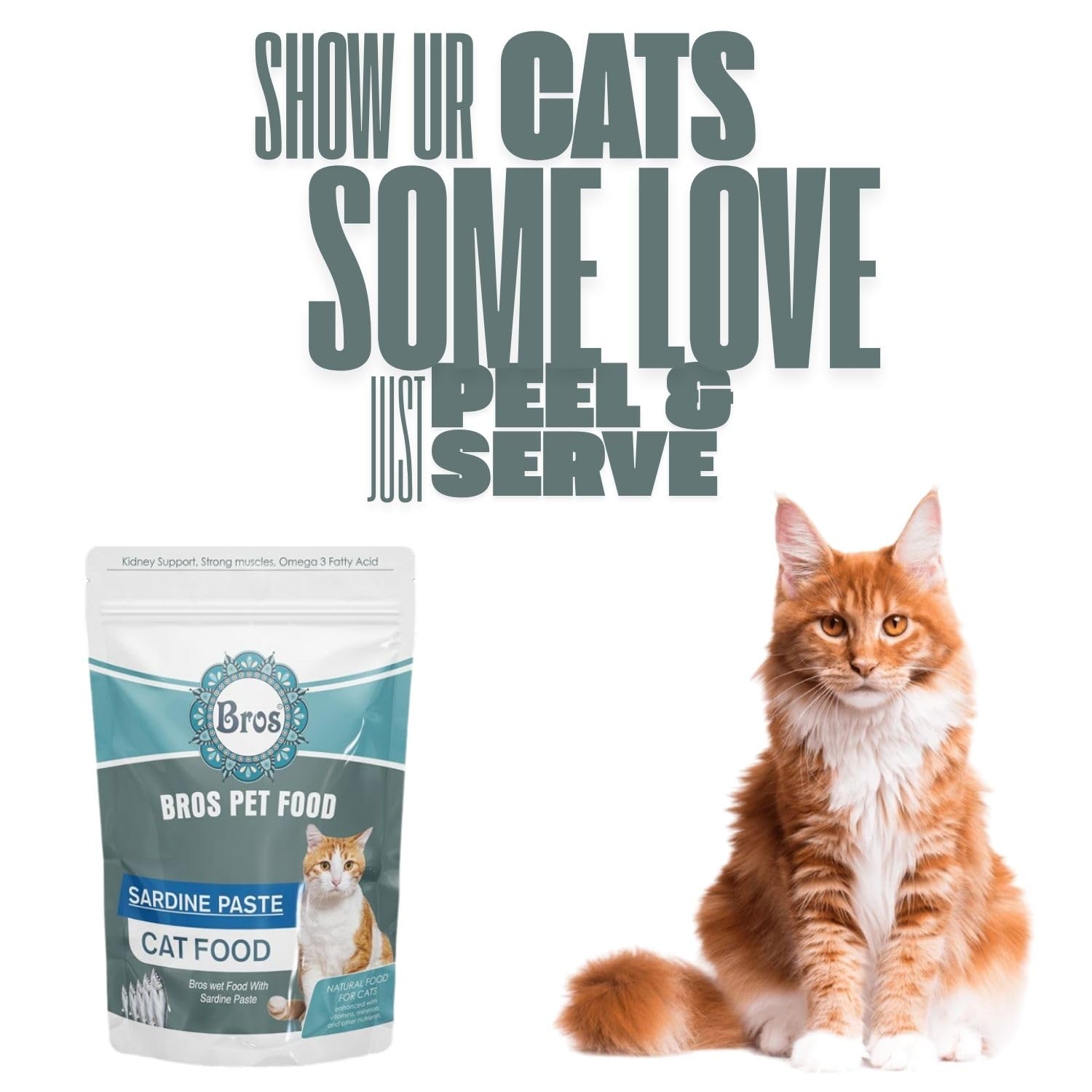 SF+ Bros Pet Cat Food Paste | Pack of 12 | Natural Food for Cats | Enhanced with Vitamins, Minerals and Other Nutrients (80gms, Sardine Paste - Adults)