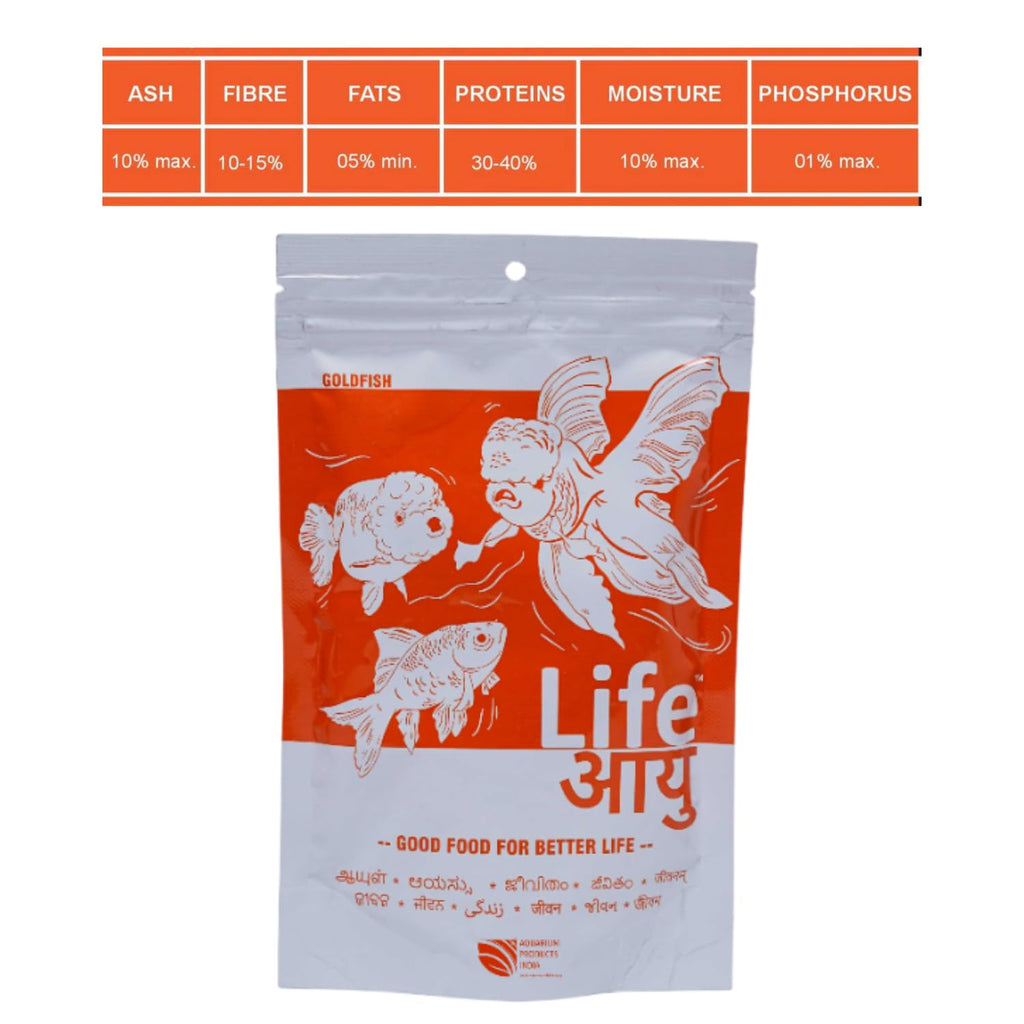 Life AAYU Gold Fish Food | Ayurvedic Soft-Sinking Pellets with Tulsi, Papaya & Paprika | for All Fish Sizes (Small, 100gms)