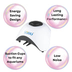 S0B0 SB-860A Air Pump for Aquarium Fish Tank | Energy Saving Design | Long Lasting Performance | Super Silent Design | Double Outlet | Power: 10W | F.Max: 2 x 6L/min | Original from Tunai Store