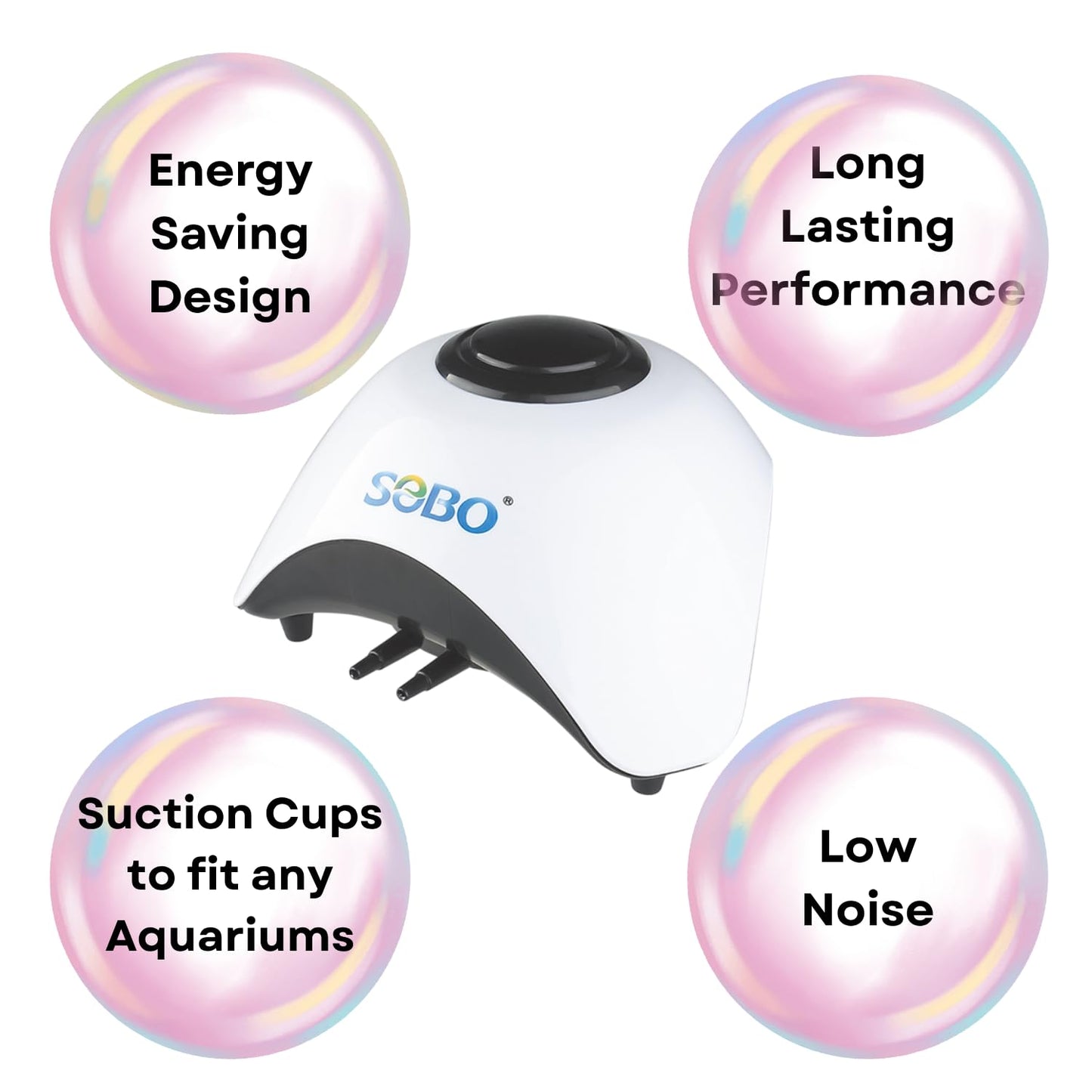 S0B0 SB-860A Air Pump for Aquarium Fish Tank | Energy Saving Design | Long Lasting Performance | Super Silent Design | Double Outlet | Power: 10W | F.Max: 2 x 6L/min | Original from Tunai Store