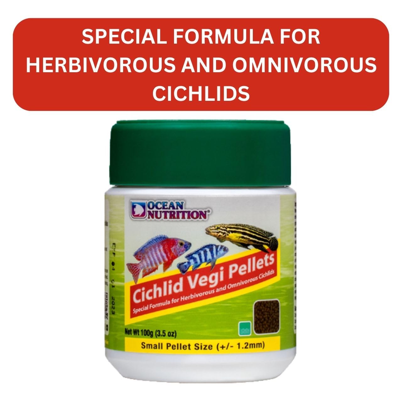 ON+ Cichlid Vegi Pellets Fish Food (Original from Tunai Store) | Special Formula for Herbivorous and Omnivorous Cichlids (100gms, Small Pellets)