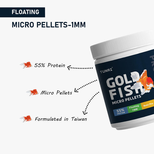TUNAI Gold Fish Food with 55% Protein Rich Premium Food| Pellet, 250G | 1Mm | Exclusive Taiwan Formula for Gold Fish Food, All Life Stages, 1 Count