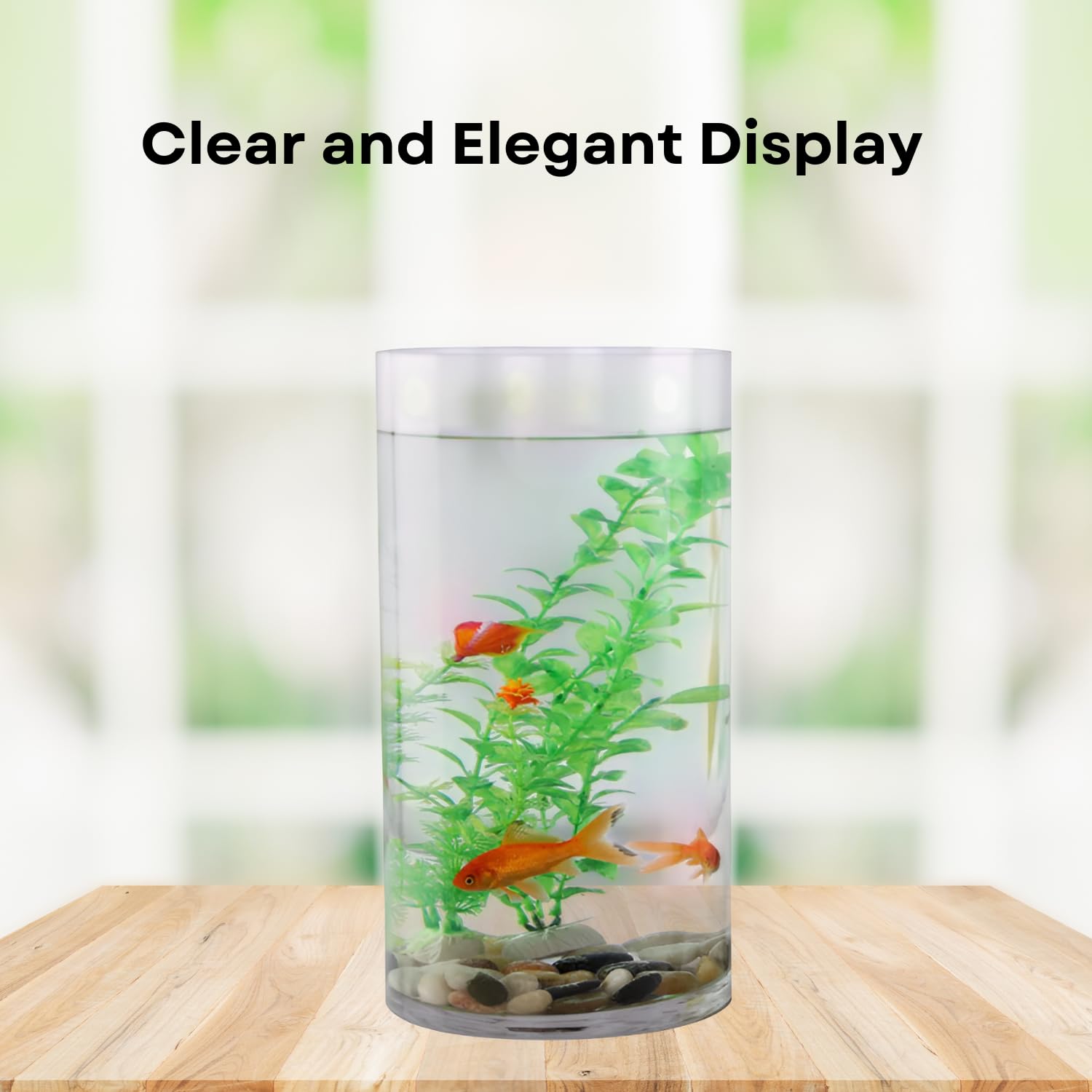 TUNAI 8-inch Cylindrical Fish Bowl for Small Fish, Plants | Optimum Fish Tank Choice for Office & Home Decor (White, Medium)