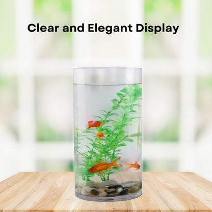 TUNAI 8-inch Cylindrical Fish Bowl for Small Fish, Plants | Optimum Fish Tank Choice for Office & Home Decor (White, Medium)
