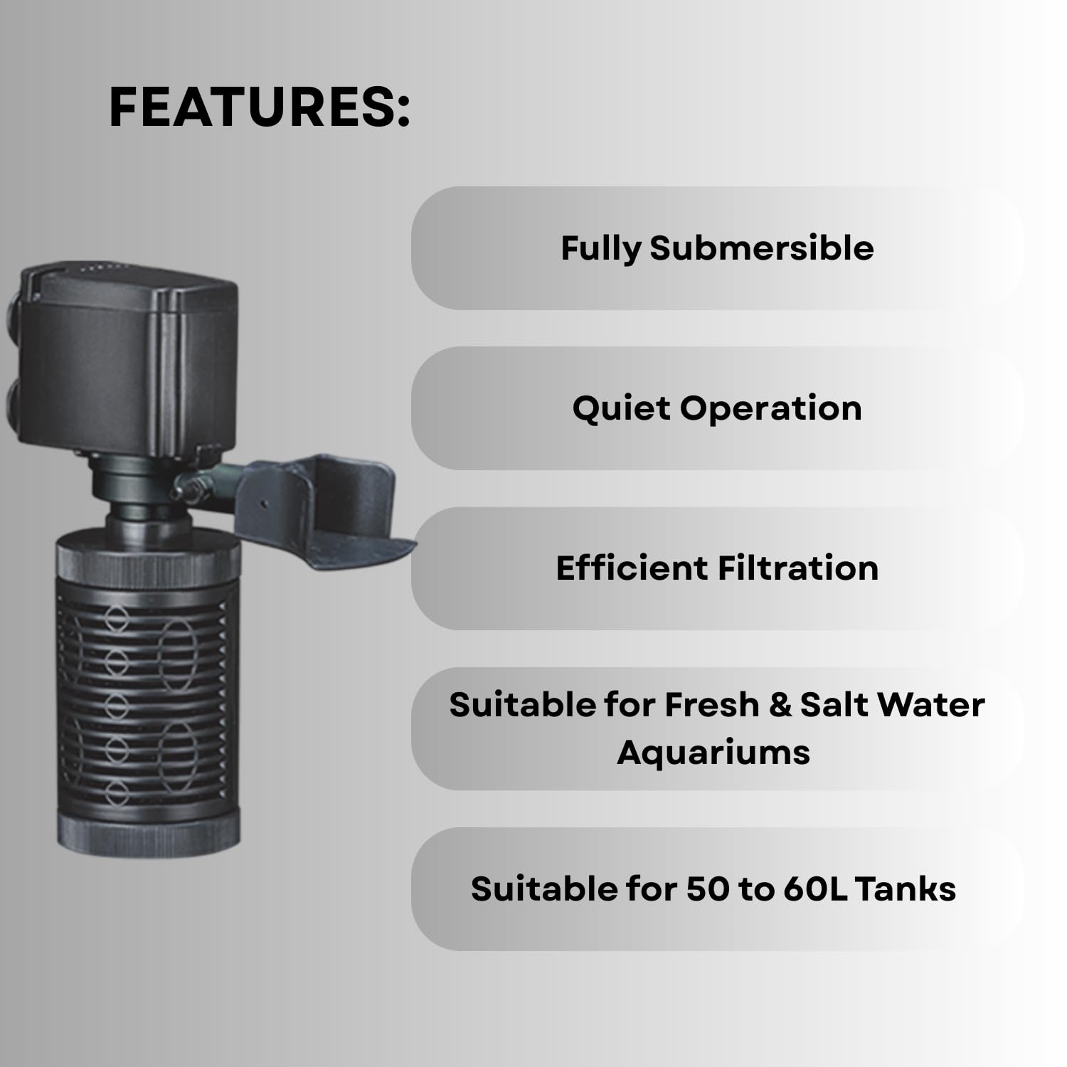 S0B0 FA-901 Internal Filter for Aquarium Fish Tank | Completely Submersible | Suitable for Fresh and Marine Water Tank | Power: 9W | F.Max: 800L/H | Original from Tunai Store