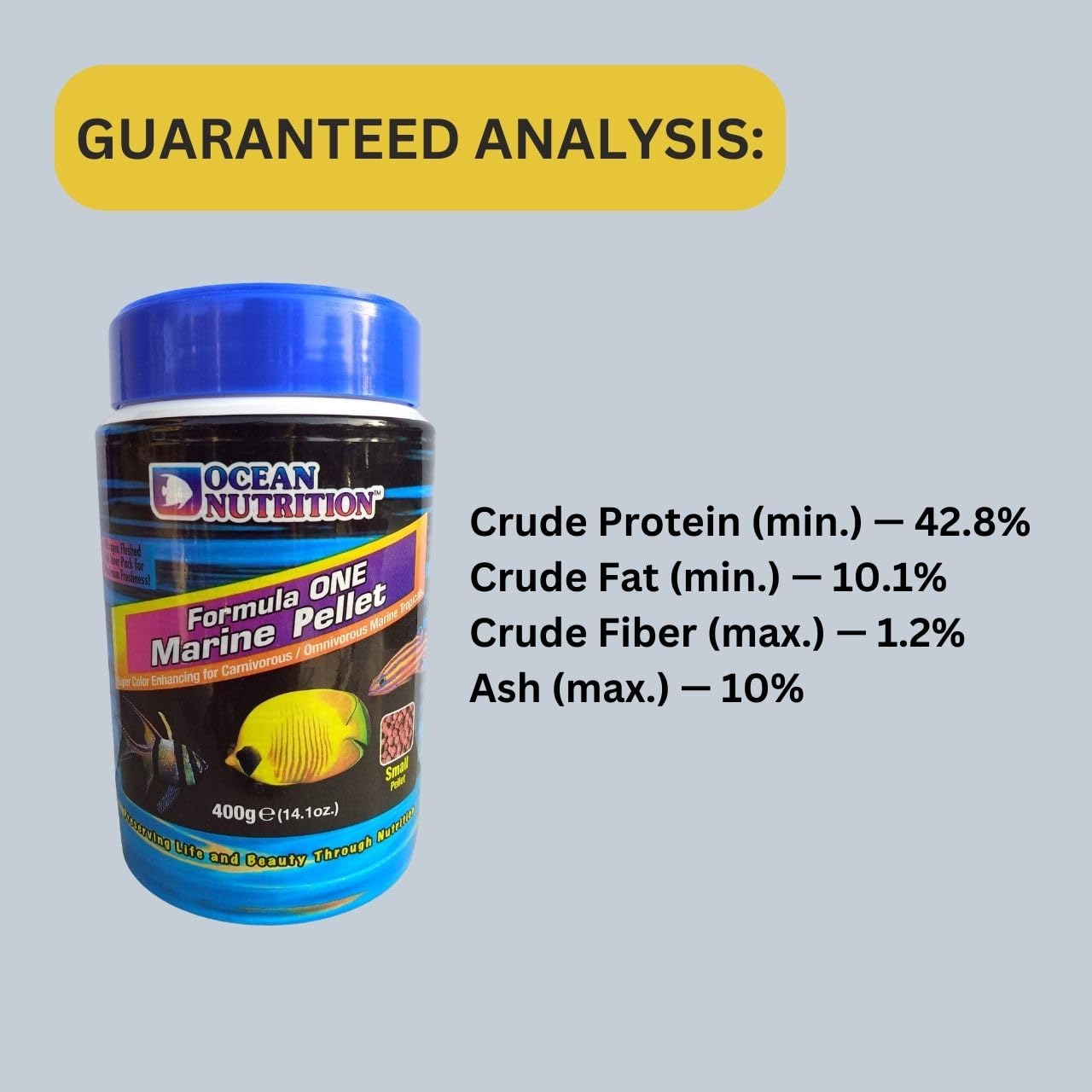 ON+ Formula One Marine Pellets Fish Food (Original from Tunai Store) | Super Color Enhancing for Carnivorous/Omnivorous Marine Tropical Fish (400gms, Small Pellets)