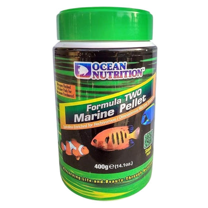 ON+ Formula Two Marine Pellets Fish Food (Original from Tunai Store) | Spirulina Enriched for Herbivorous/Omnivorous Marine Tropical Fish (400gms, Small Pellets)