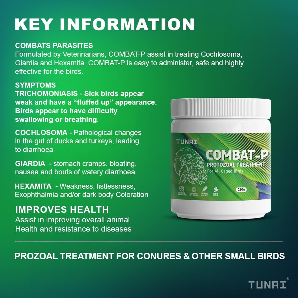 TUNAI Combat-P for All Caged Birds | 250g | Assist in Regulating Gut Health, Feather Growth and A Great Supplement for Breeding Birds