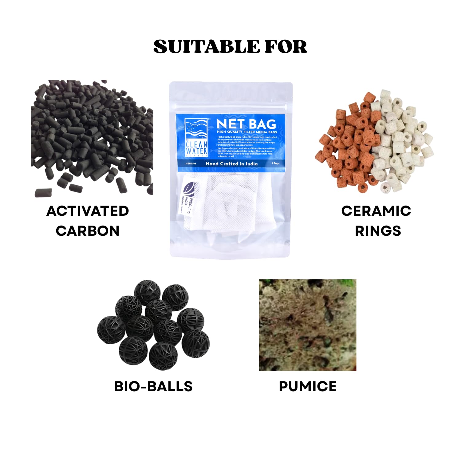 The Clear Water Series Net Bag for Aquarium Filter Media, Durable Bags to Hold Biological and Chemical Filter Media (Medium (Pack of 3))