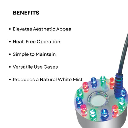 S0B0 M-10L Mist Maker for Aquarium Fish Tank | Produces a Natural White Mist | 20mm Ceramic Disc | Lamps with 12 LED by Combining Blue, Green and Red | Original from Tunai Store
