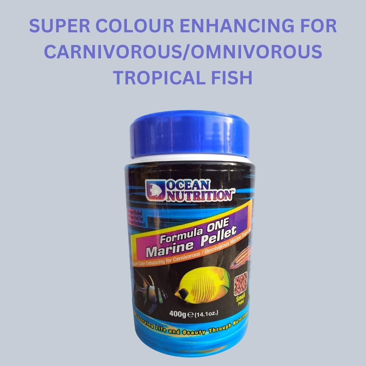 ON+ Formula One Marine Pellets Fish Food (Original from Tunai Store) | Super Color Enhancing for Carnivorous/Omnivorous Marine Tropical Fish (400gms, Small Pellets)