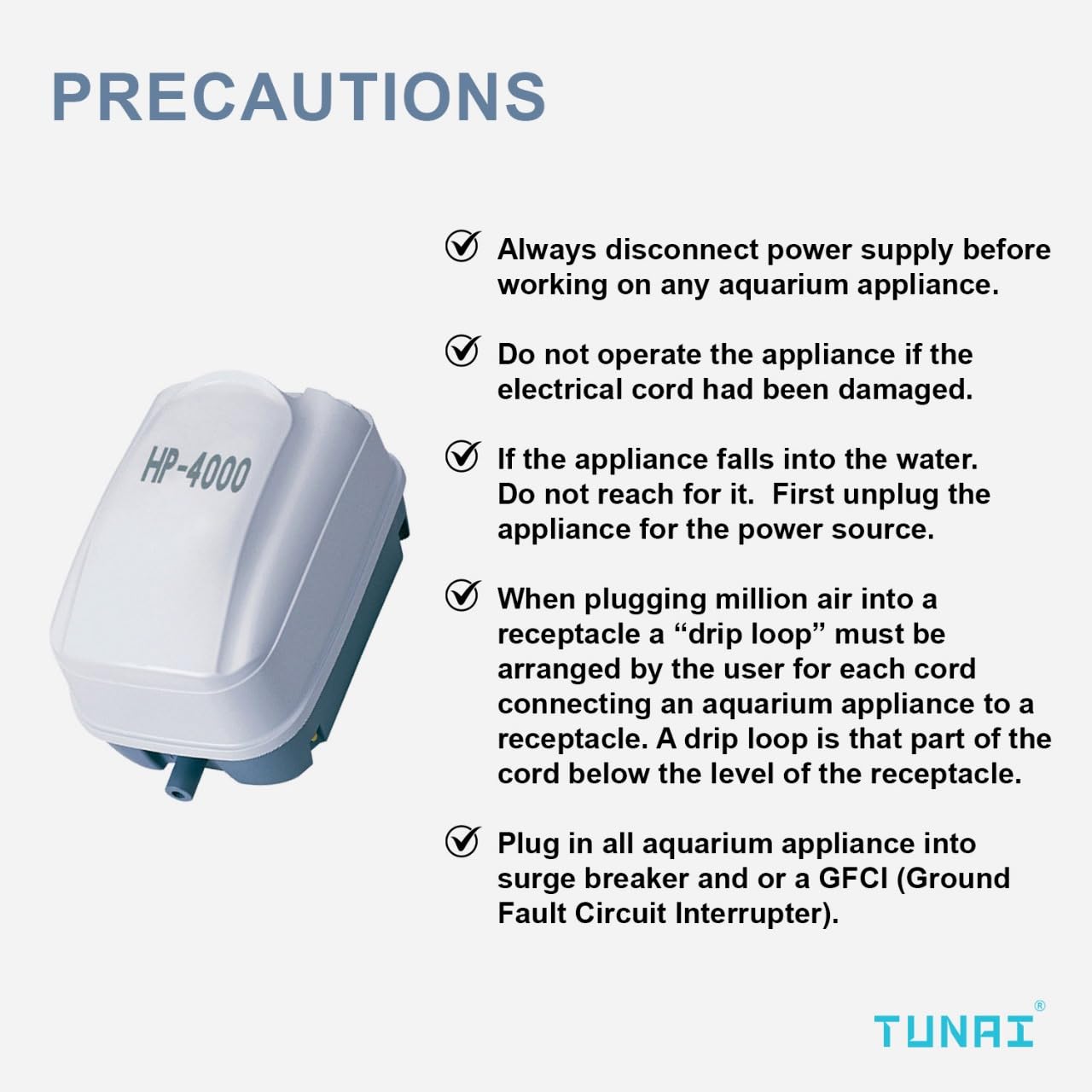 TUNAI HP High Pressure Air Pump for Aquarium Fish Tank (HP-4000, Air Pump Only)