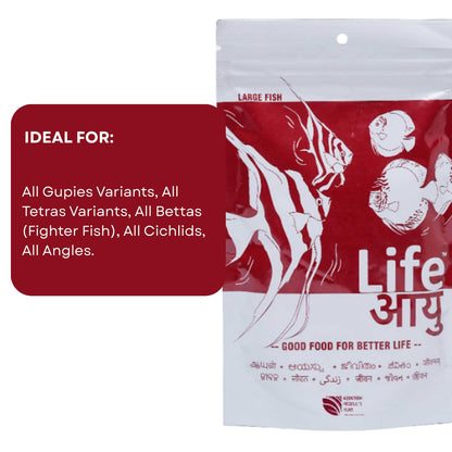 Life AAYU Red Fish Food | Ayurvedic Color Booster with Anchovy & Paprika | for All Fish Sizes | (Large, 100gms)