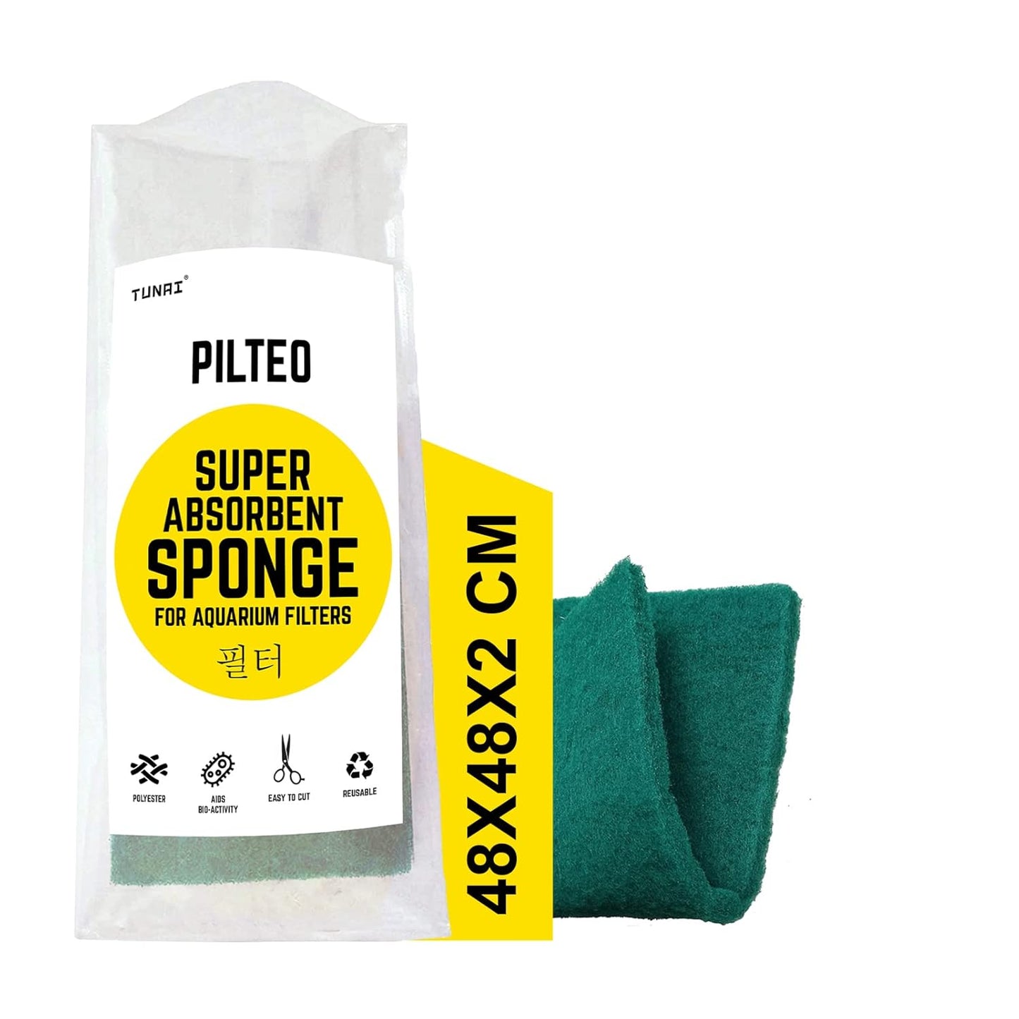 Tunai Pilteo Reusable Sponge Easy to Cut Filters for Both Mechanical and Biological Filtration in Aquarium Fish Tank, Super Absorbent 43X30X4 CM Thickness (Green, Pack of 1)
