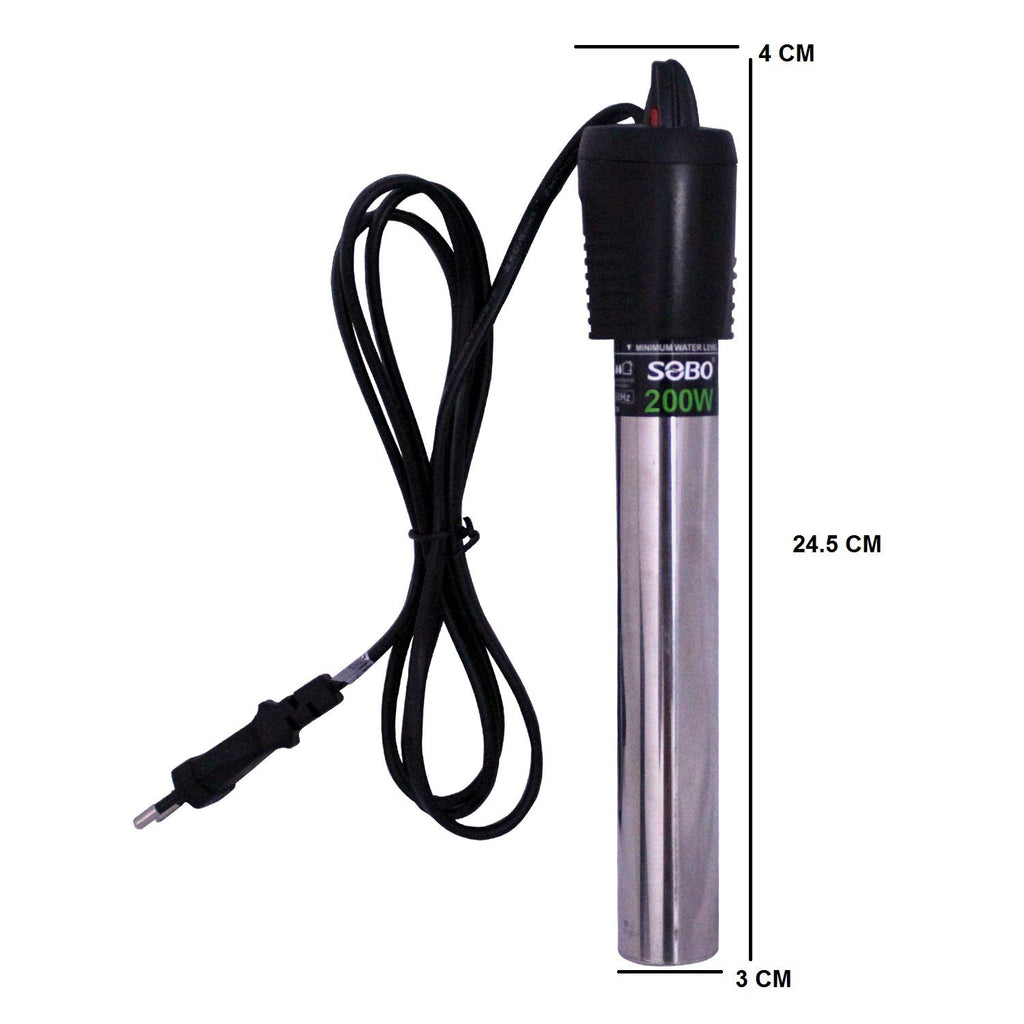 JAINSONS PET PRODUCTS Sobo Ultra Short Stainless Steel Heating Rod for Fish Tank Aquarium Heater, 200 W