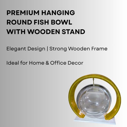 Double Bowl 6-inch Gold Round Fish Bowl – Standing & Hanging Decorative Aquarium for Home & Office | 2-in-1 Double Bowl Round Fish Tank