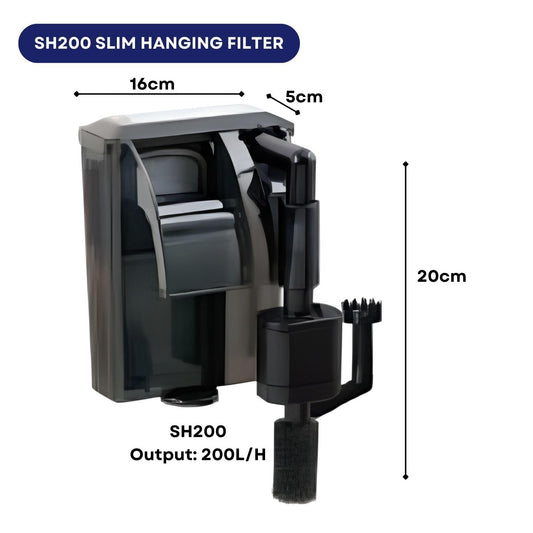 Dophin SH200 Slim Hanging Filter for Aquarium Fish Tank | Mechanical and Biological Filtration | Output: 150/150L/H | Suitable for Tank Size 20L | (Original from Tunai Store)