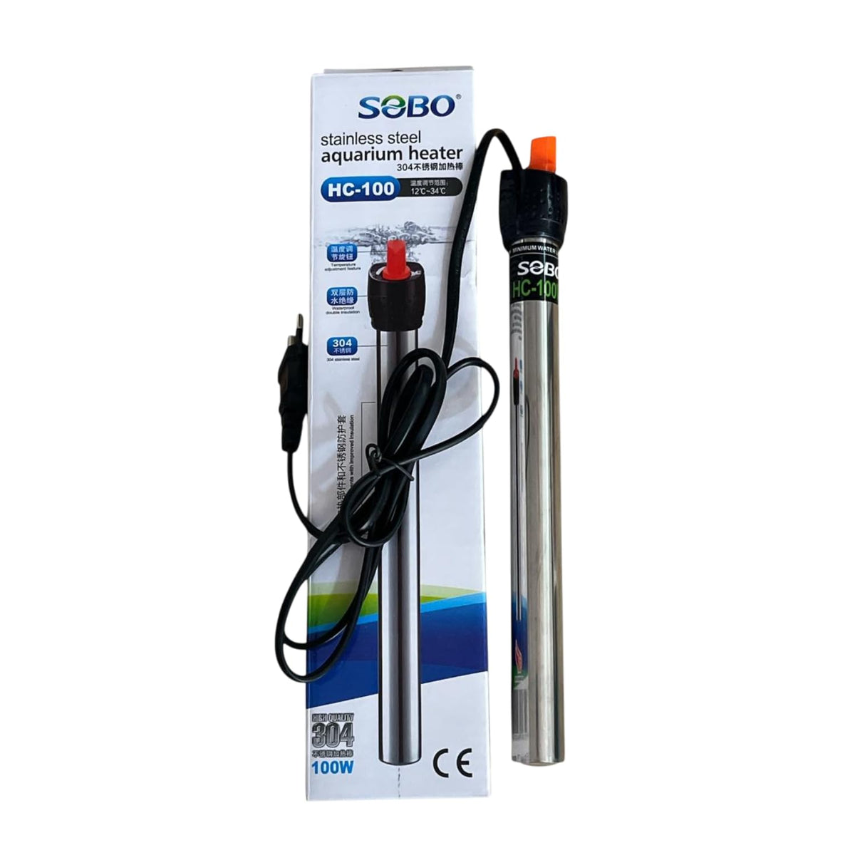S0B0 HC-100W Stainless Steel Aquarium Heater| Stainless Steel Tube | Corrosion-Resistance | Fully Submersible