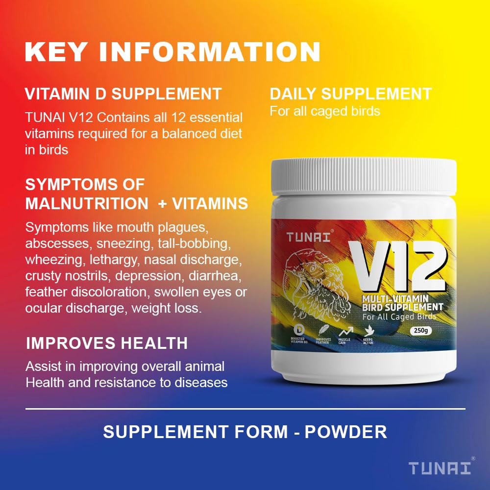 TUNAI V12 Multi Vitamin Booster for All Caged Birds (250g, V12)