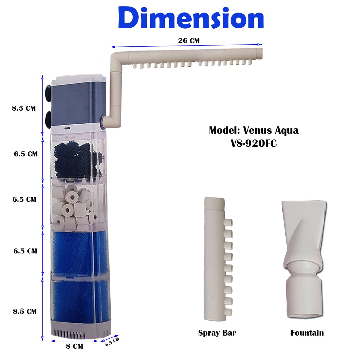 Venus Aqua Multi-Function Aquarium Internal Filter with Adjustable Rainfall & Aeration Modes for Fish Tanks (VS-920FC|40W|2500L/H)