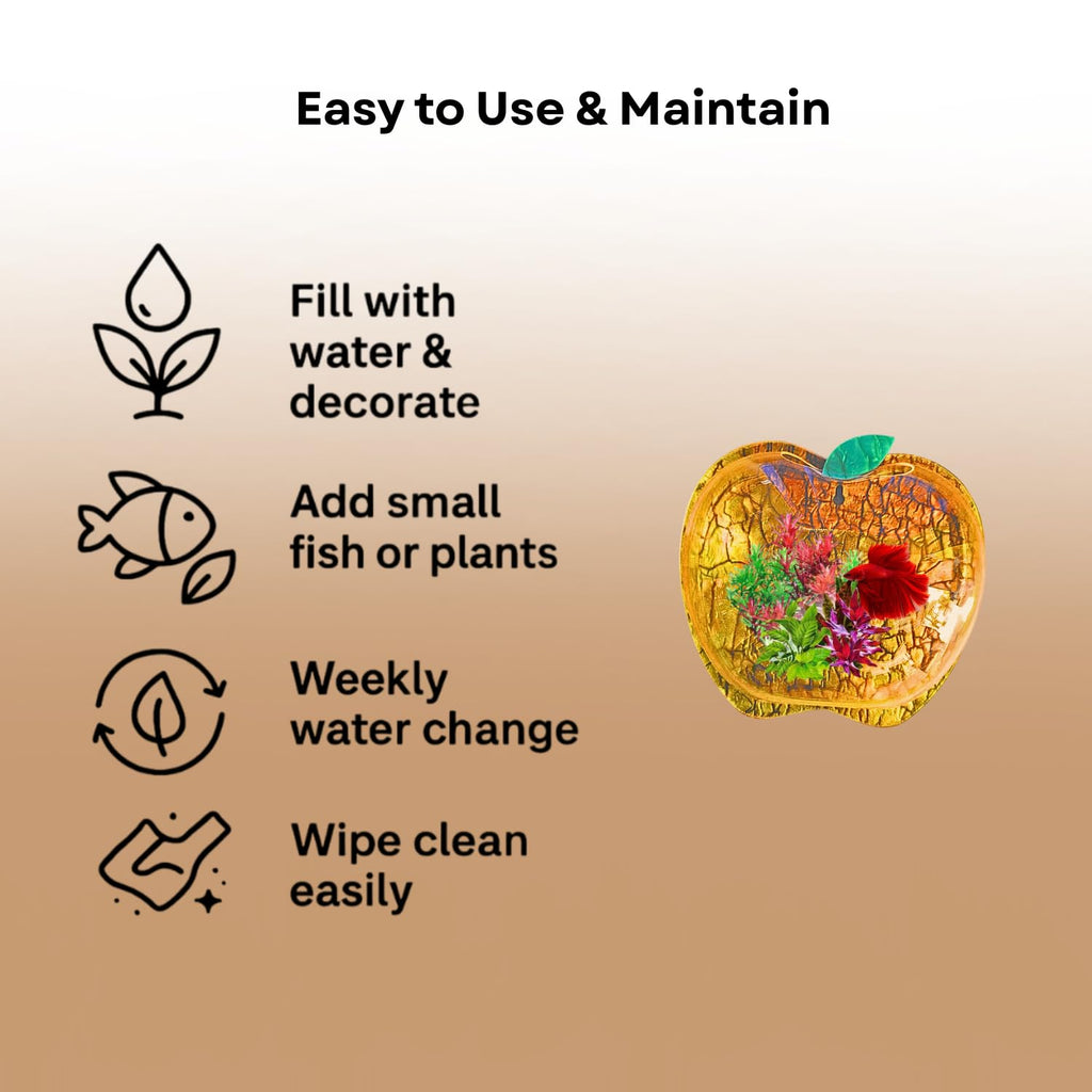 Wall Mount 15-inch Gold Apple Shape Fish Bowl – Without Stand | Modern Aquarium for Home, Office & Café Décor | Space Saving Design | Elegant Fish Tank & Plant Terrarium | Compact Design