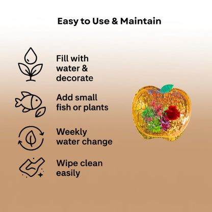Wall Mount 15-inch Gold Apple Shape Fish Bowl – Without Stand | Modern Aquarium for Home, Office & Café Décor | Space Saving Design | Elegant Fish Tank & Plant Terrarium | Compact Design