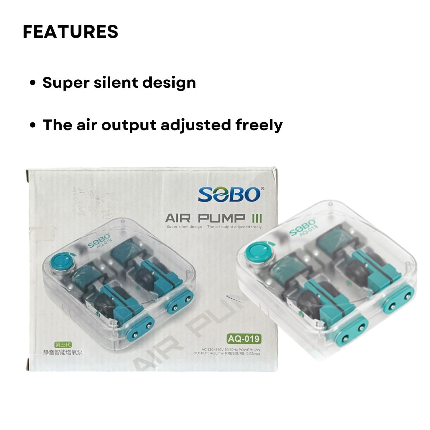 S0B0 AQ-019 Air Pump for Aquarium Fish Tank | Four Outlet | Output: 4 x 6L/min | (Original from Tunai Store)