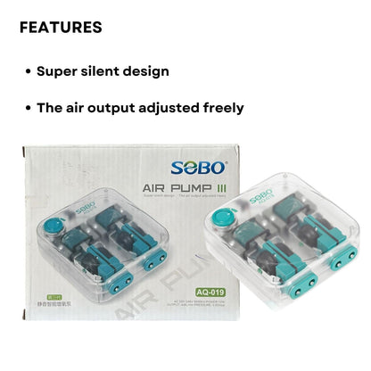 S0B0 AQ-019 Air Pump for Aquarium Fish Tank | Four Outlet | Output: 4 x 6L/min | (Original from Tunai Store)
