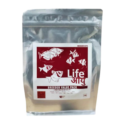 Life AAYU Breeder Value Pack Premium Fish Food | Ideal Choice for Keeping Your Fish Healthy (1 KG, Medium Bits)