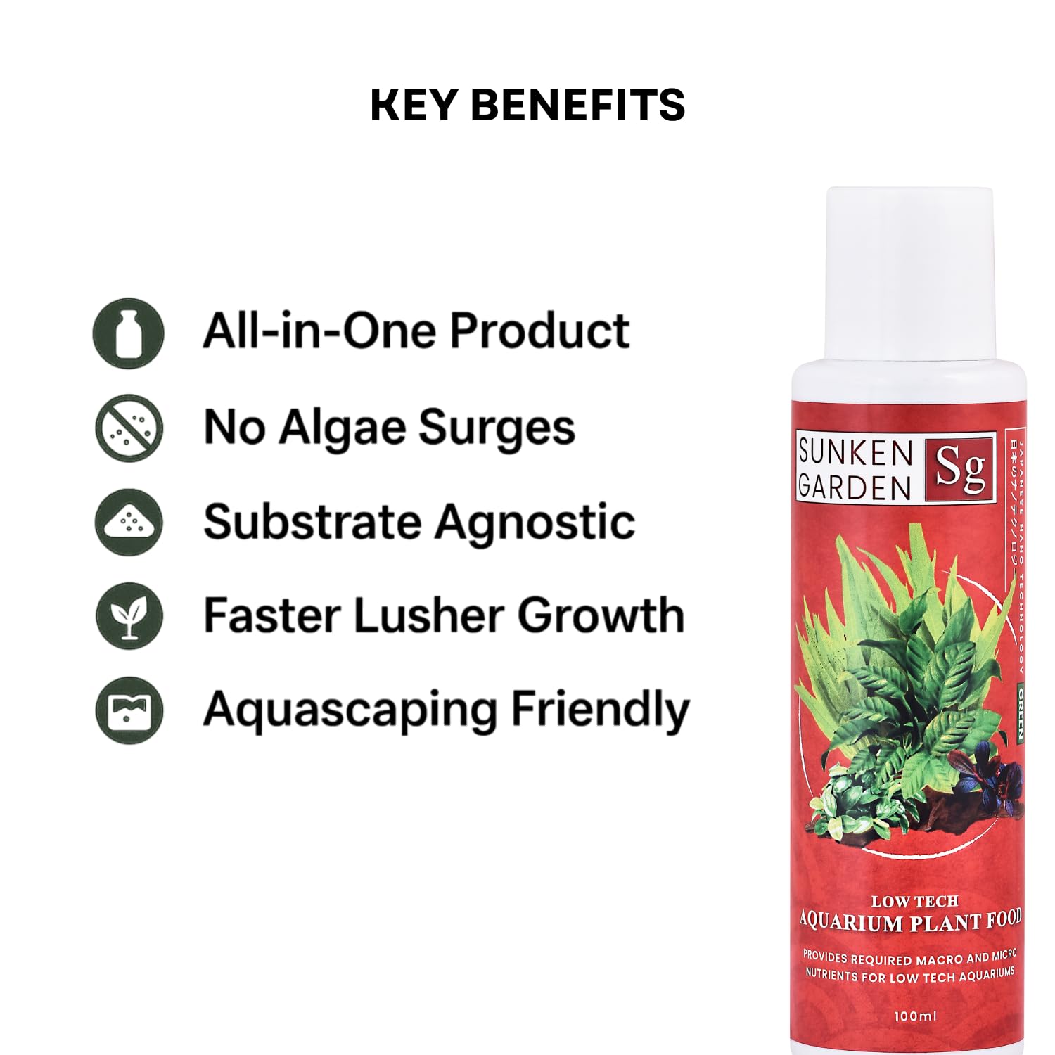 Sunken Garden Green – All-in-One Aquarium Plant Fertilizer | CO₂ & Non-CO₂ Compatible | Anti-Algae Formula (100 ml)