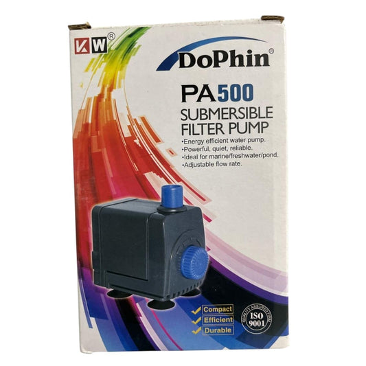 Dophin PA500 Submersible Filter Pump for Aquarium Fish Tank | Energy Efficient | Ideal for Marine/Fresh Water Fish Tank | Output: 420/380L/H | Suitable for Tank Size 80L | (Original from Tunai Store)