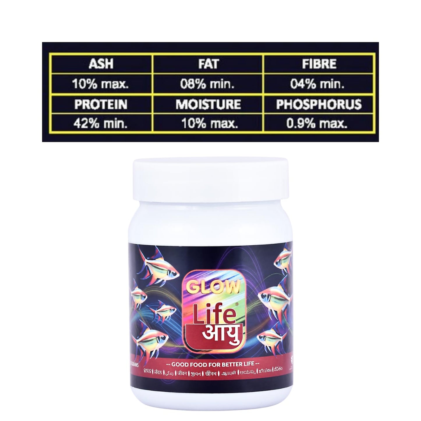 Life AAYU Glow Fish Food | Natural Color Enhancer with Spirulina, Paprika & Beta Carotene | Floating Pellets | (63 GMS)