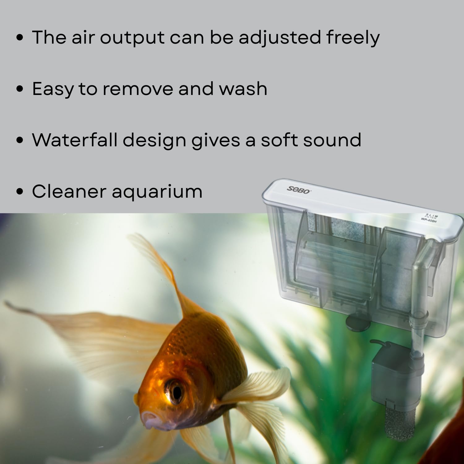TUNAI S0B0 WP-408H Slim Hanging Filter for Aquarium Fish Tank | Mechanical, Chemical & Biological Filtration | for Marine and Fresh Water Tank | Power: 6W | F.Max: 600L/H