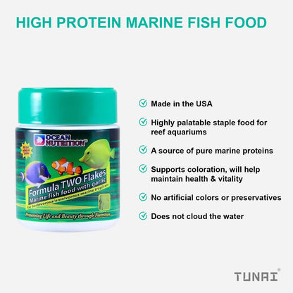 Ocean Nutrition (Original from Tunai Store) Formula Two Flakes Marine Fish Food with Garlic| 71g| 51% Protein Rich Fish Feed for Herbivorous/Omnivorous Marine Tropicals