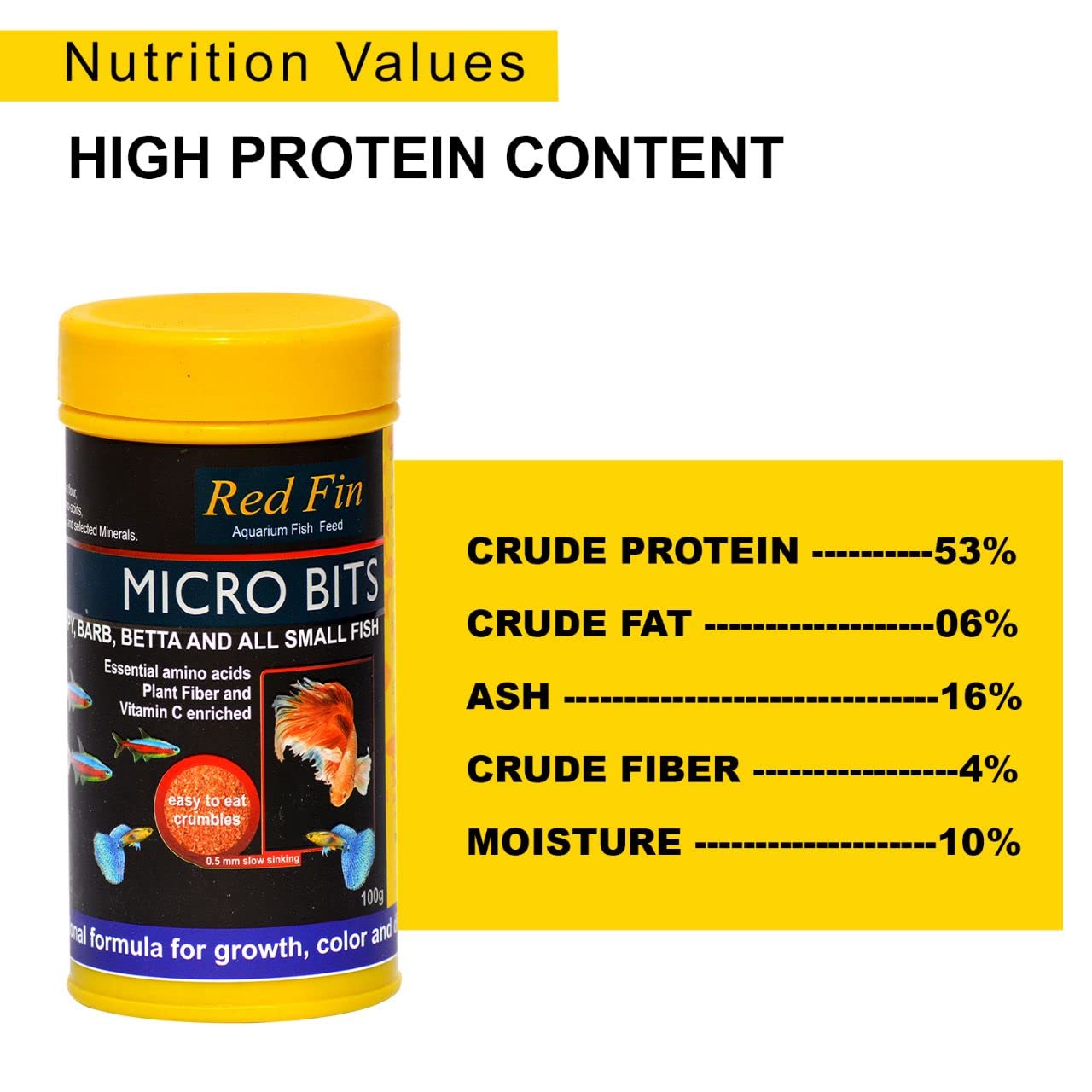 SF+ Red Fin Micro Bits | 100g | Fish Food Fortified with 53% High Protein for All Medium and Adult Sized Tetra, Guppy, Barb, Betta and Other Small Fish Breeds