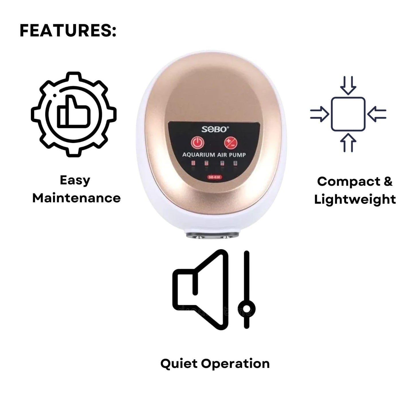 S0B0 SB-638 Air Pump for Aquarium Fish Tank | Dual Outlet | Output: 2 x 4.5L/min | (Original from Tunai Store)