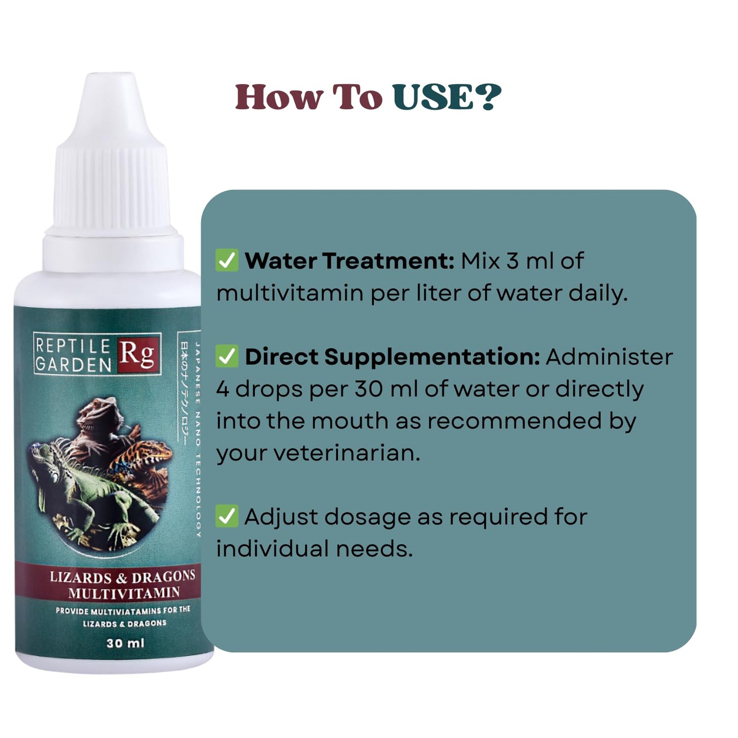 Reptile Garden Lizard and Dragon Multivitamin | Vital Health Support | Ensures Health, Vitality and Development of Your Reptiles (30 ml)