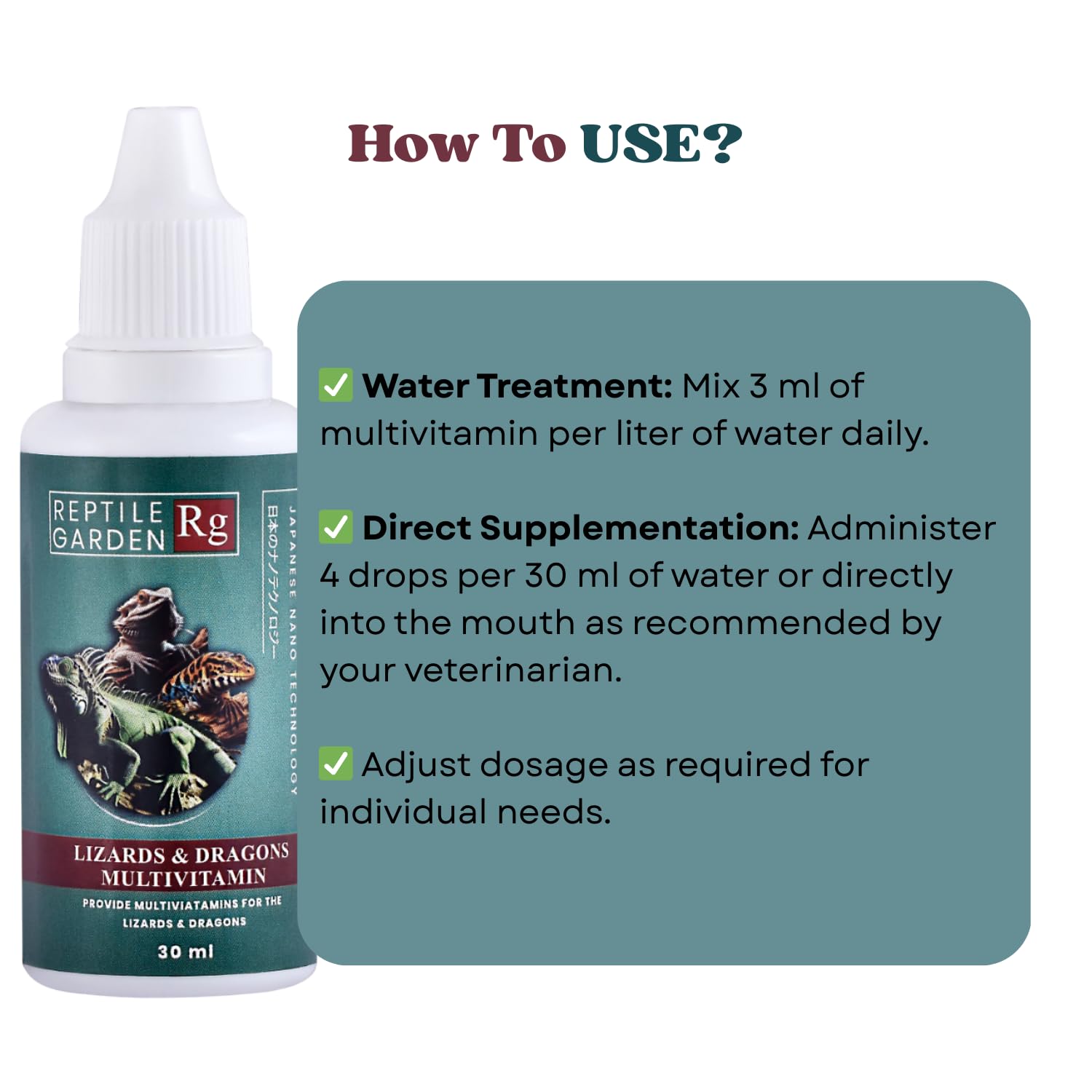 Reptile Garden Lizard and Dragon Multivitamin | Vital Health Support | Ensures Health, Vitality and Development of Your Reptiles (30 ml)
