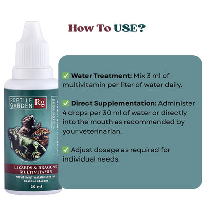 Reptile Garden Lizard and Dragon Multivitamin | Vital Health Support | Ensures Health, Vitality and Development of Your Reptiles (30 ml)