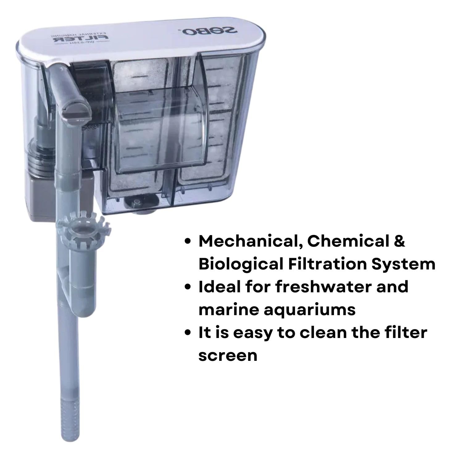 S0B0 WP-638H Slim Hanging Filter for Aquarium Fish Tank | Mechanical, Chemical and Biological Filtration | Output: 500L/H | (Original from Tunai Store)
