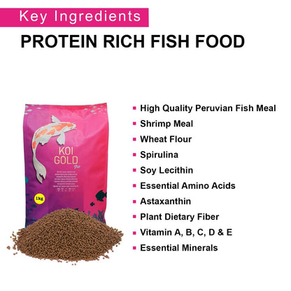 SF+ Red Fin Gold Koi Pro Fish Food | 2.5 MM pellets | Perfect Fish Feed |1KG| for All Medium and Large Adult Size Koi (2.5 MM - Koi Gold Pro) - Original from Tunai Store